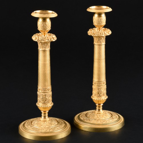 Large Pair of gilt bronze Empire candlesticks - Empire