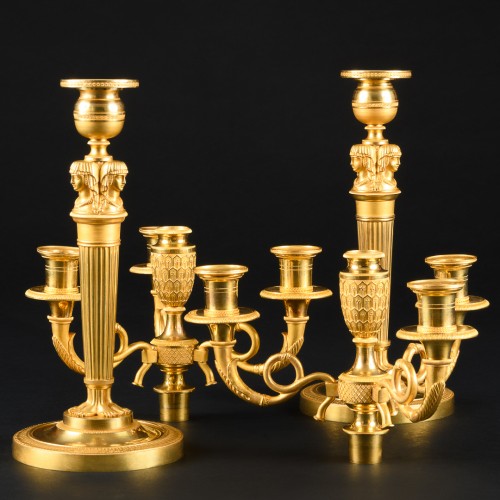 Paire de candélabres Empire “Retour d’Egypte” , modèle de Claude Galle - Luminaires Style Empire