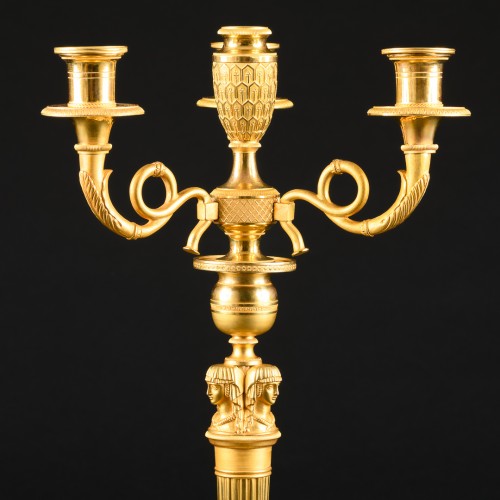 XIXe siècle - Paire de candélabres Empire “Retour d’Egypte” , modèle de Claude Galle