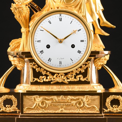 Horlogerie Pendule - Grande Pendule Mythologique Empire “Cérès À La Moisson”