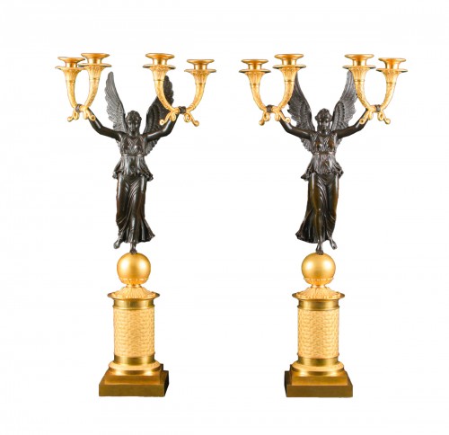 Large Pair Of Empire Candelabra With Victories - Model By Rabiat 