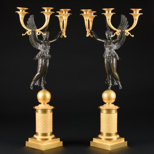 Large Pair Of Empire Candelabra With Victories - Model By Rabiat  - 