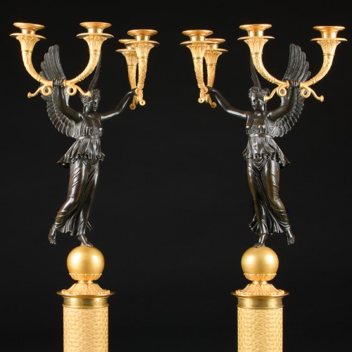 19th century - Large Pair Of Empire Candelabra With Victories - Model By Rabiat 