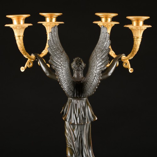 Antiquités - Large Pair Of Empire Candelabra With Victories - Model By Rabiat 