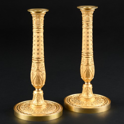 Pair Of Empire Candlesticks , model by Louis-Isidore Choiselat - Lighting Style Empire