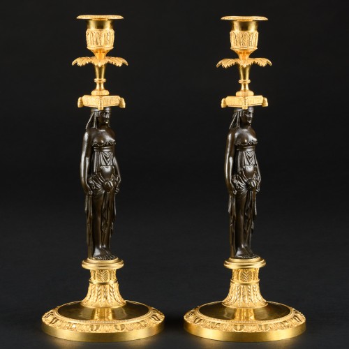 Pair Of Directory Period Candlesticks “Retour D’Egypte” - 