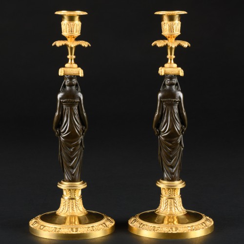 Directoire - Pair Of Directory Period Candlesticks “Retour D’Egypte”