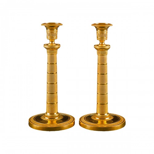 Pair Of Empire Candlesticks With Guilloche Motifs