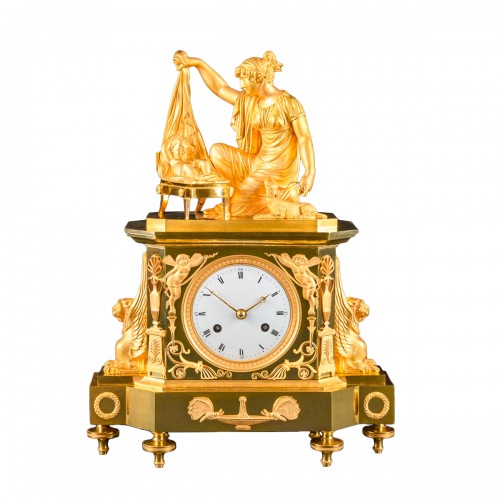 Pendule de cheminée d’époque Empire “L’Inquiétude Maternelle”