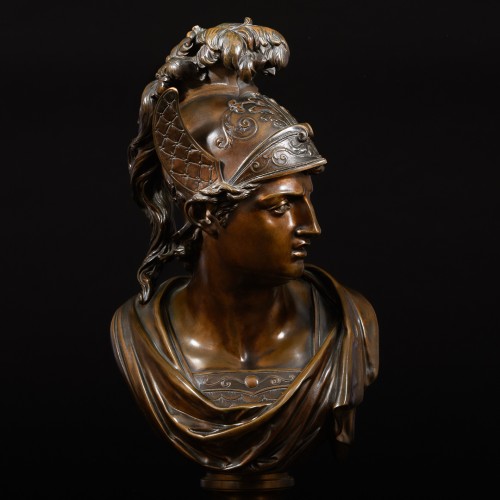 Paire de bustes mythologiques en bronze patiné “Mars et Mercure” - Sculpture Style Napoléon III