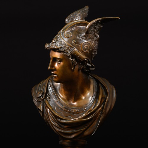 Sculpture Sculpture en Bronze - Paire de bustes mythologiques en bronze patiné “Mars et Mercure”