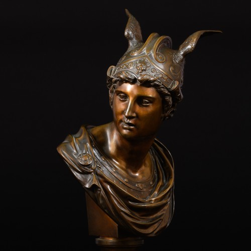 XIXe siècle - Paire de bustes mythologiques en bronze patiné “Mars et Mercure”