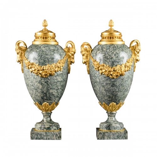 Large pair of marble and gilt bronze cassolettes