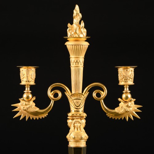 Pair of Empire candelabra with dragons attributed to Claude Galle  - Lighting Style Empire