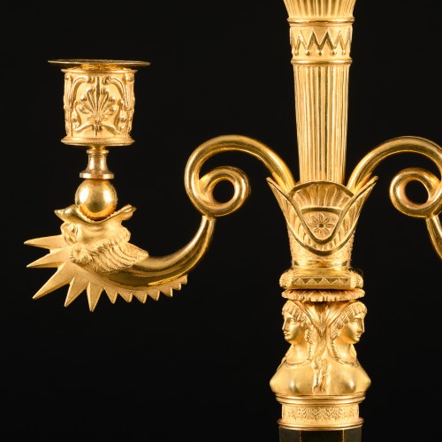Lighting  - Pair of Empire candelabra with dragons attributed to Claude Galle 