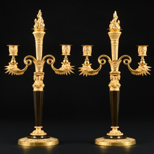 Pair of Empire candelabra with dragons attributed to Claude Galle  - 