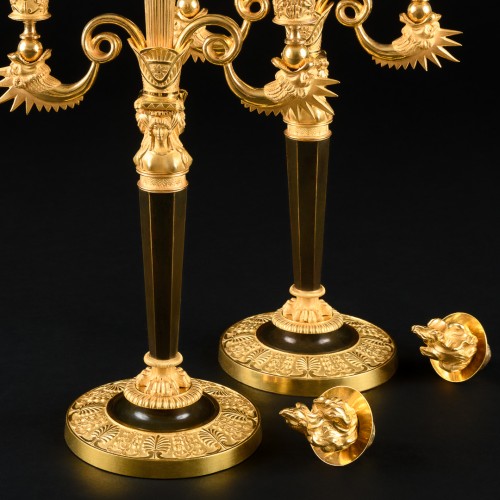 Pair of Empire candelabra with dragons attributed to Claude Galle  - Empire