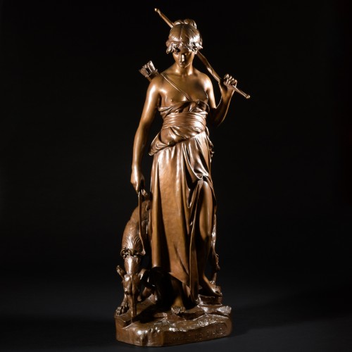 Grande sculpture en bronze "Nymphe de Diane" Eugène Antoine Aizelin (1821-1902) - Apollo Art & Antiques