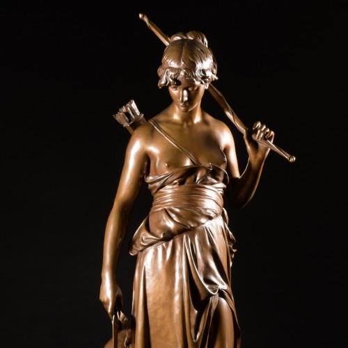 XIXe siècle - Grande sculpture en bronze "Nymphe de Diane" Eugène Antoine Aizelin (1821-1902)