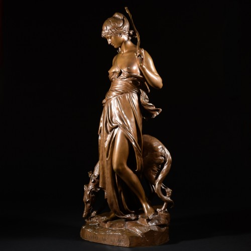 Grande sculpture en bronze "Nymphe de Diane" Eugène Antoine Aizelin (1821-1902) - Napoléon III