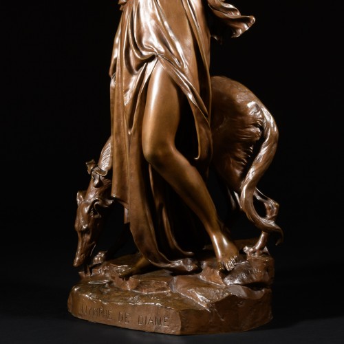 Antiquités - Grande sculpture en bronze "Nymphe de Diane" Eugène Antoine Aizelin (1821-1902)