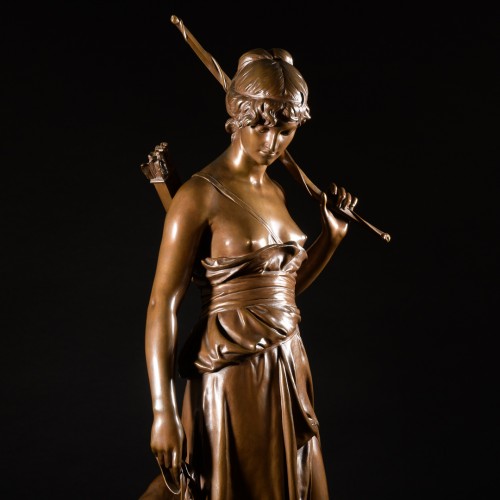 Antiquités - Grande sculpture en bronze "Nymphe de Diane" Eugène Antoine Aizelin (1821-1902)