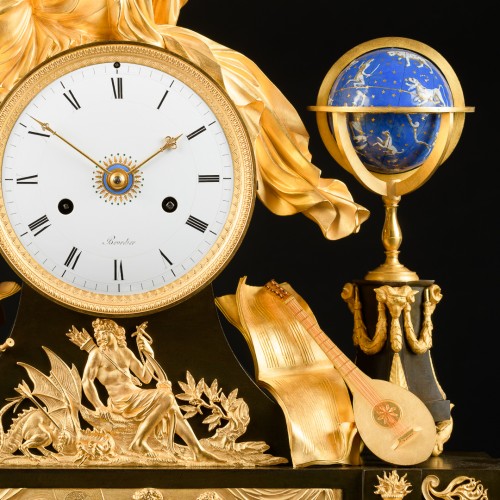 XIXe siècle - Pendule Empire “Allégorie des Arts et des Sciences” avec Apollon - signée Bourdier