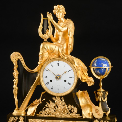 Antiquités - Pendule Empire “Allégorie des Arts et des Sciences” avec Apollon - signée Bourdier