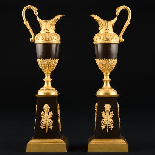 Lighting  - Large Pair of Empire candlesticks in the shape of ewers Circa 1810