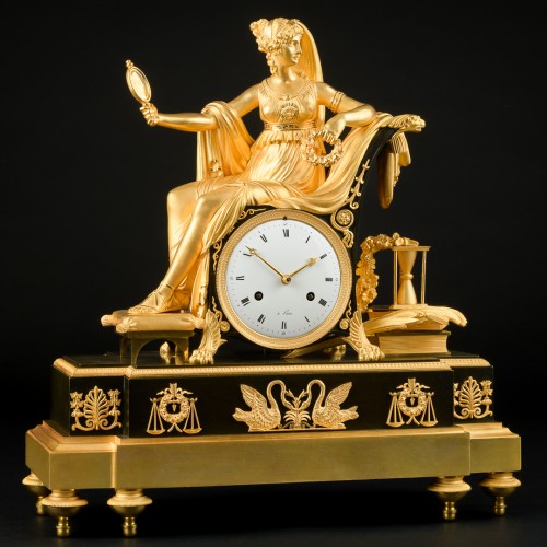 XIXe siècle - Pendule Empire «Allégorie de la sagesse » avec Prudentia, vers 1810