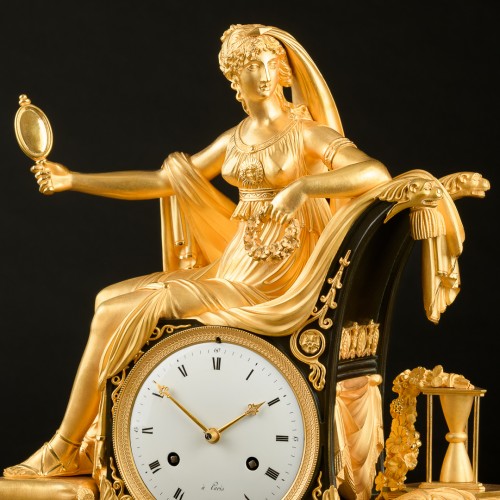 Antiquités - Pendule Empire «Allégorie de la sagesse » avec Prudentia, vers 1810