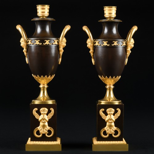 XIXe siècle - Paire de cassolettes bougeoirs à double usage d’époque Consulat vers 1799
