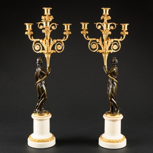Antiquités - Importante paire de candélabres d’époque Directoire