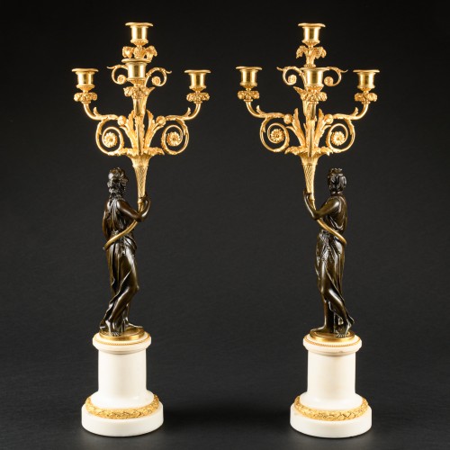 Antiquités - Important Pair Of Directoire Candelabra 