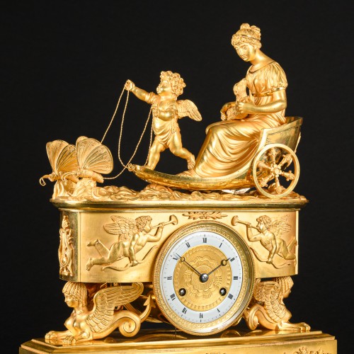 Éros et Psyché - Pendule au Char d’époque Empire - Horlogerie Style Empire