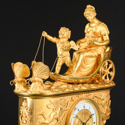 Horology  - Eros And Psyche -  Early Empire Chariot Clock 