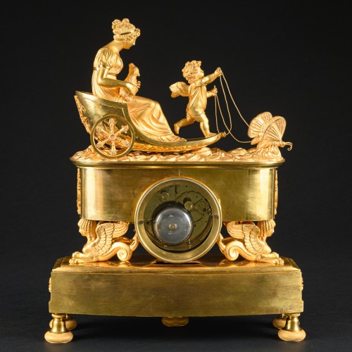 Antiquités - Eros And Psyche -  Early Empire Chariot Clock 