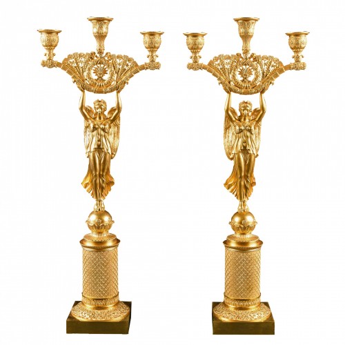 Exceptional Pair Of Empire Period Candelabra With Winged Victories