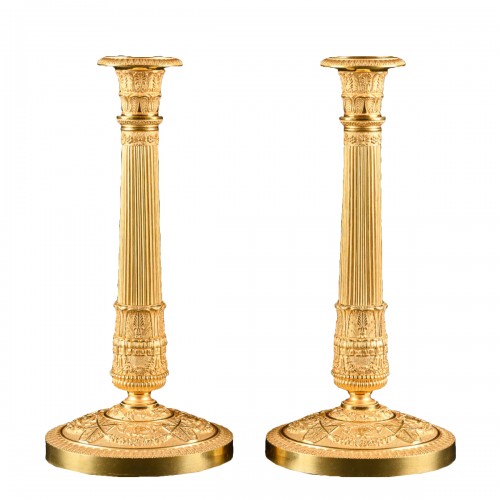 Rare Large Pair Of French Empire Candlesticks - Signed Gérard-Jean Galle 