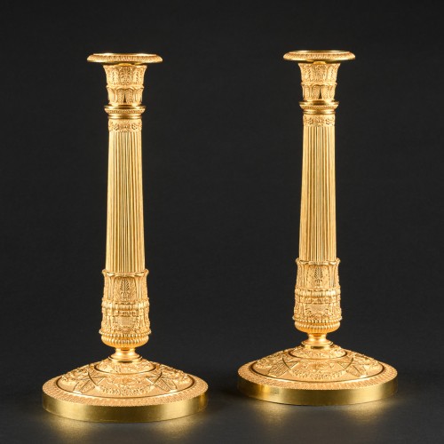 Rare Large Pair Of French Empire Candlesticks - Signed Gérard-Jean Galle  - Lighting Style Empire