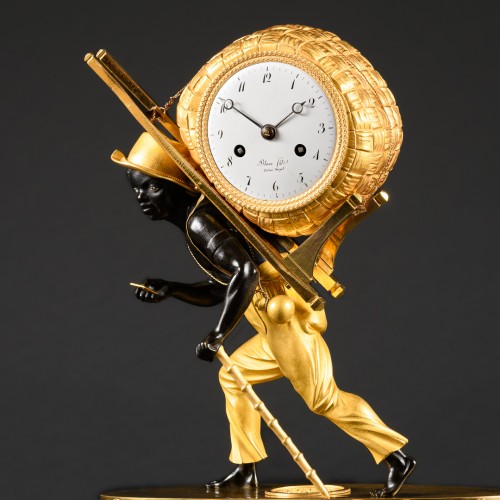 Antiquités - Empire Clock Le Portefaix After Design By Jean-André Reiche