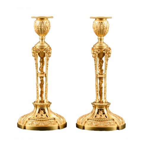 Pair Of Louis XVI style Candlesticks With Rams After Model By Etienne Martincourt