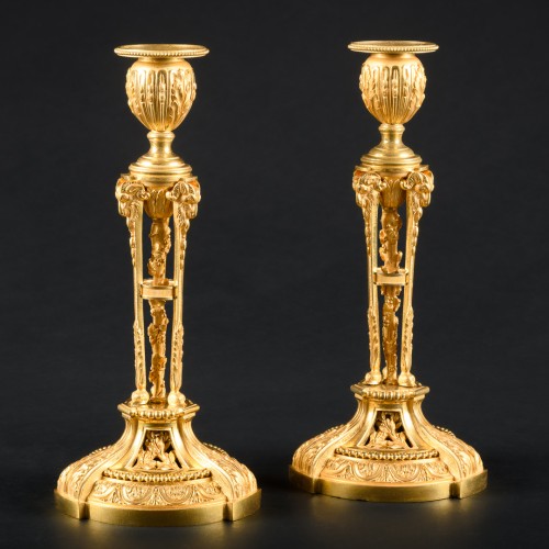 Pair Of Louis XVI style Candlesticks With Rams After Model By Etienne Martincourt - 