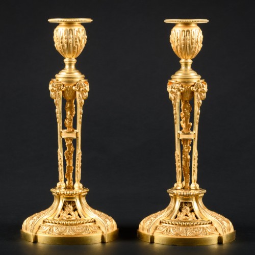 Antiquités - Pair Of Louis XVI style Candlesticks With Rams After Model By Etienne Martincourt