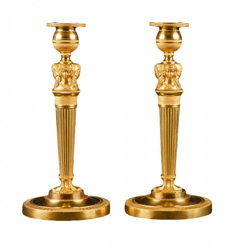 Pair Of Empire Candlesticks With Egyptian Figures