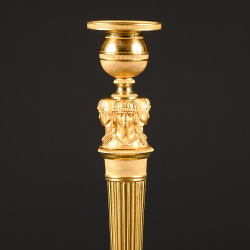 Pair Of Empire Candlesticks With Egyptian Figures - Lighting Style Empire