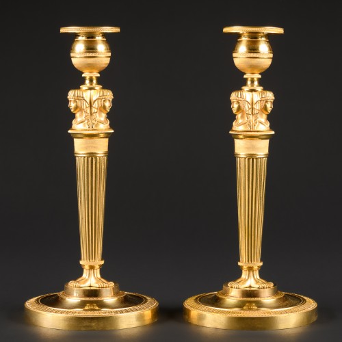Lighting  - Pair Of Empire Candlesticks With Egyptian Figures