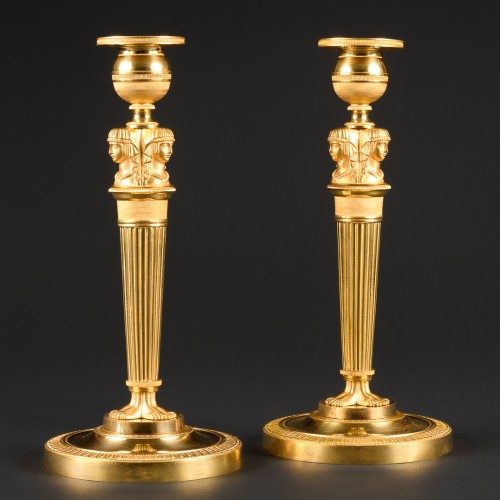 19th century - Pair Of Empire Candlesticks With Egyptian Figures