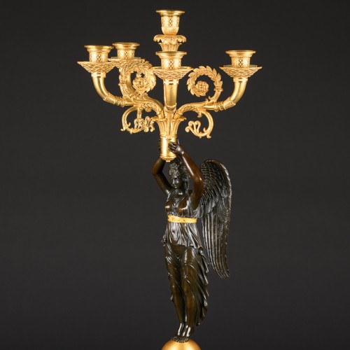 Antiquités - Pair Of Empire Candelabra With Winged Victories