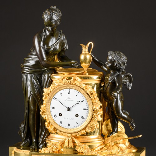 Antiquités - Toilette de Vénus - Pendule fin Louis XVI  signée Galle, Rue Vivienne à Paris et Bourdier Horloger